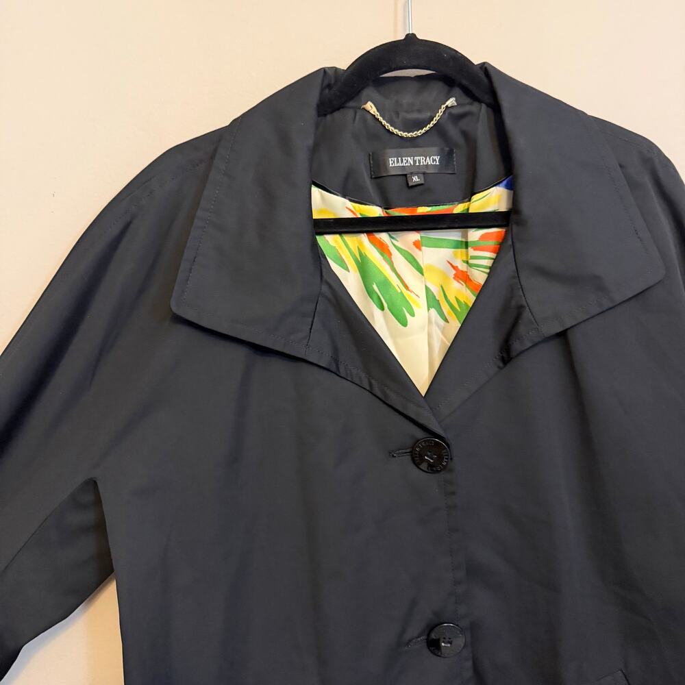 Ellen Tracy Womens Trench Rain Coat Jacket Size XL Black Workwear Outdoors - Picture 6 of 6